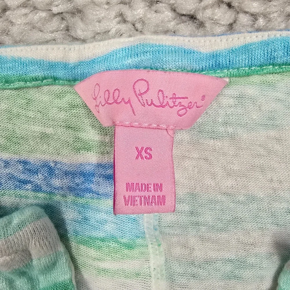 Lilly Pulitzer Women Linen Split Neck Top Size XS Striped Coastal Preppy - Picture 4 of 9